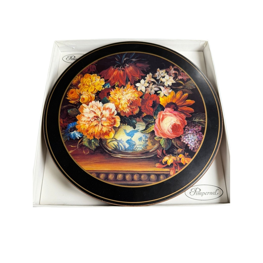 Pimpernel Floral Cork Backed Round Placemats Set 6 Made in England Original Box